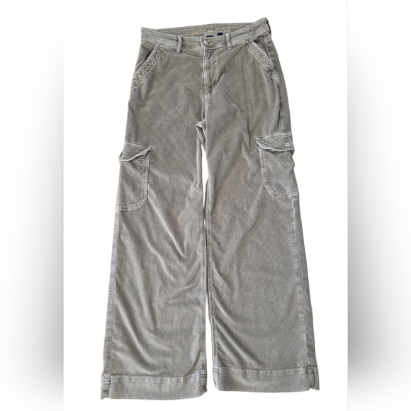 AE Corduroy Super High-Waisted Baggy Wide-Leg Pant Sage Womens 8 Stretchy Cargo - Picture 4 of 14